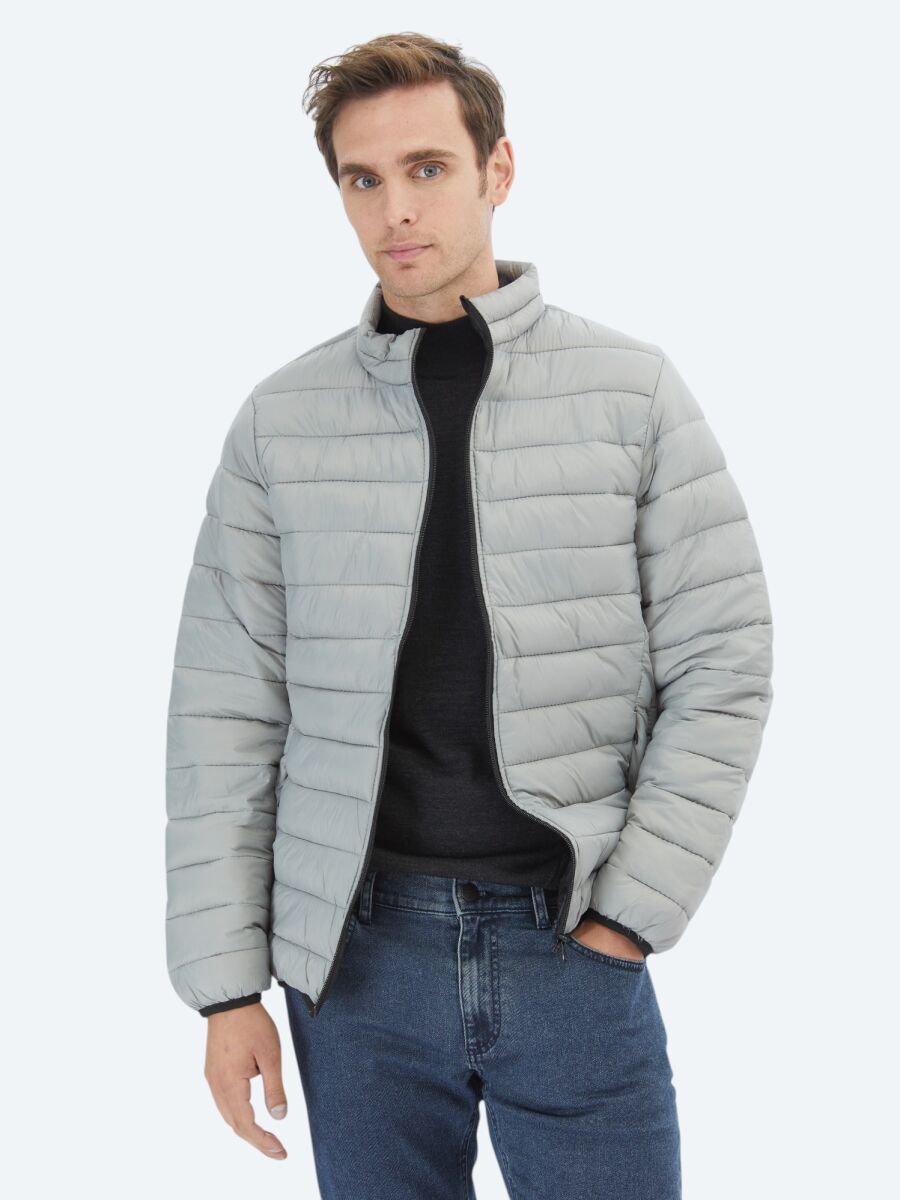 Gri Regular Fit Casual Dokuma Mont - 1