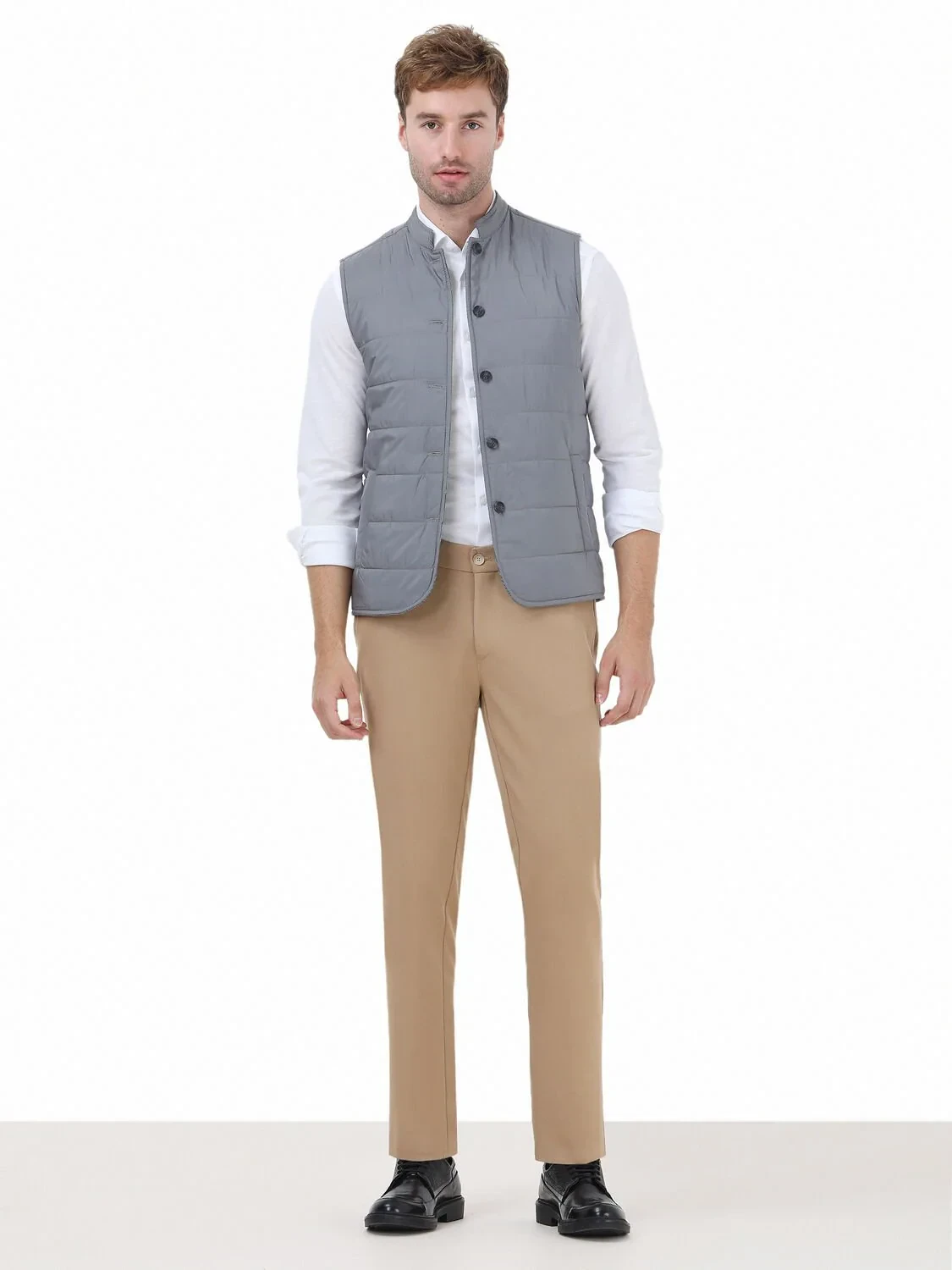 Gri Regular Fit Dik Yaka Casual Dokuma Çift Taraflı Spor Yelek - 4