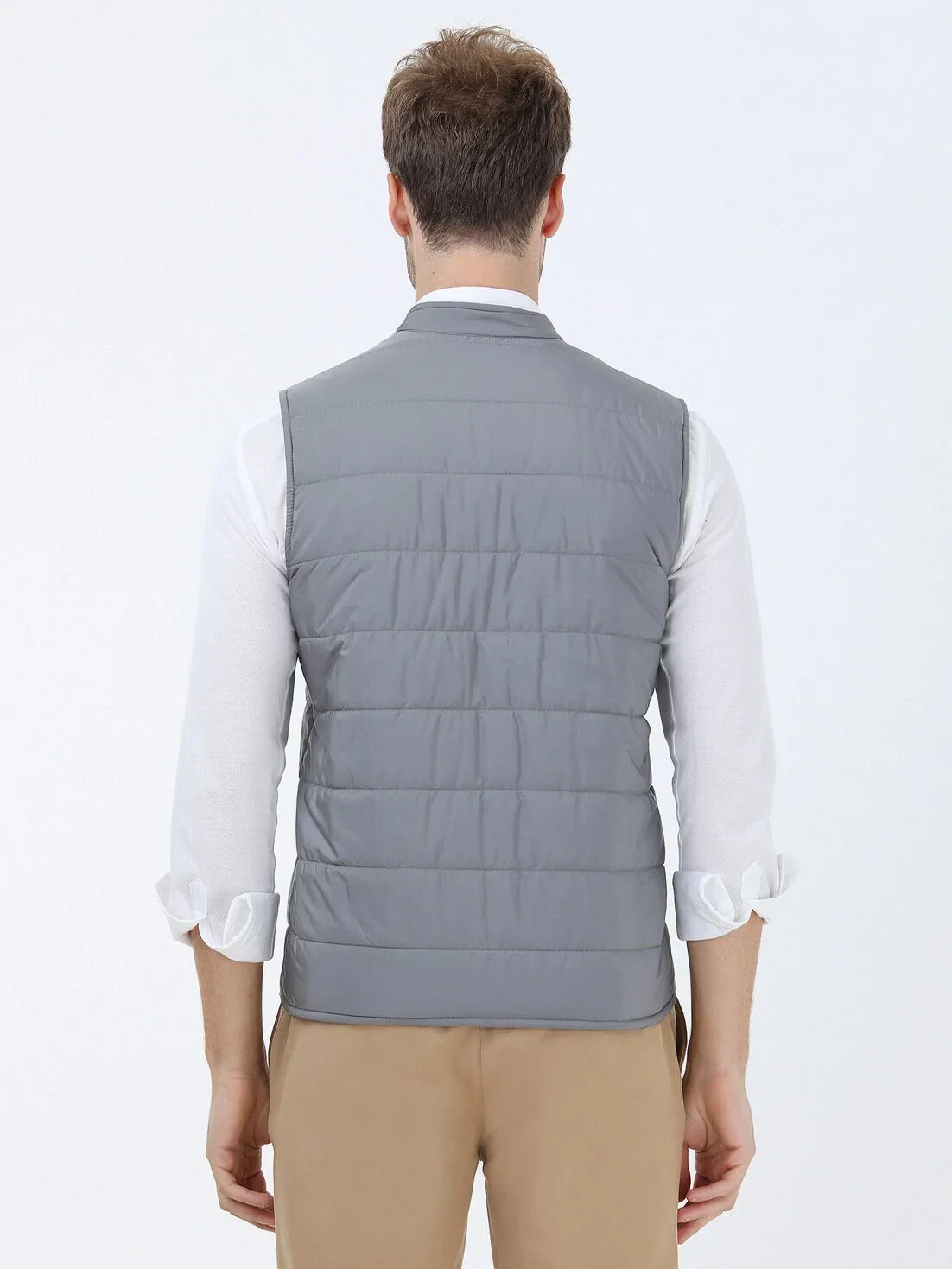 Gri Regular Fit Dik Yaka Casual Dokuma Çift Taraflı Spor Yelek - 8