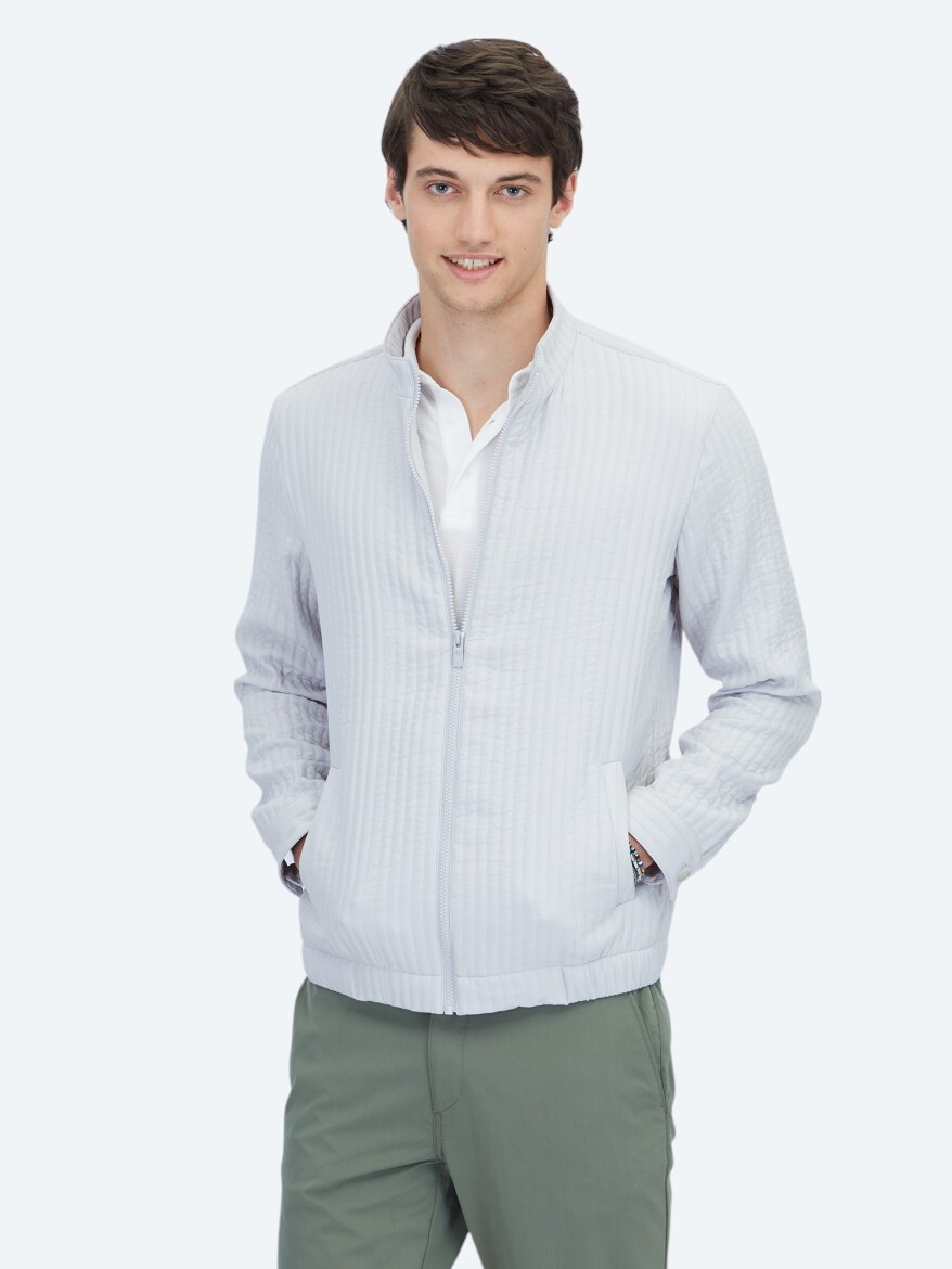 Gri Regular Fit Dik Yaka Casual Dokuma Mont - KİP