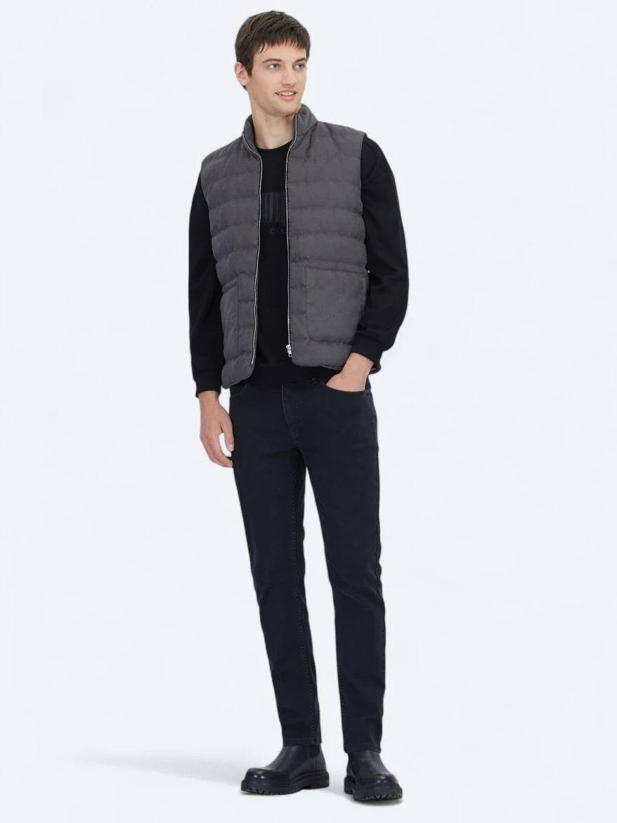 Gri Regular Fit Dik Yaka Casual Dokuma Spor Yelek - KİP