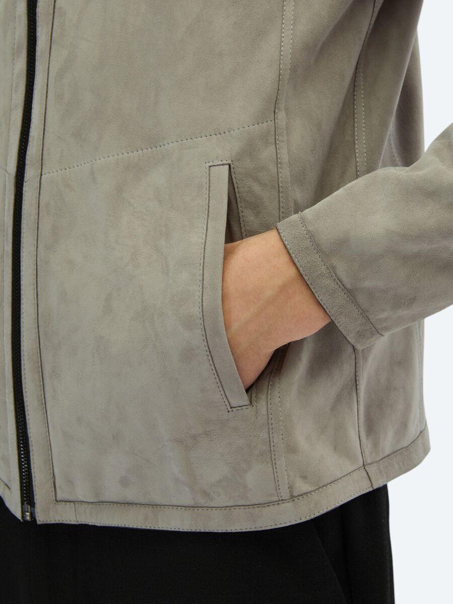 Gri Regular Fit Dik Yaka Smart Casual Çift Taraflı Deri Mont - 7