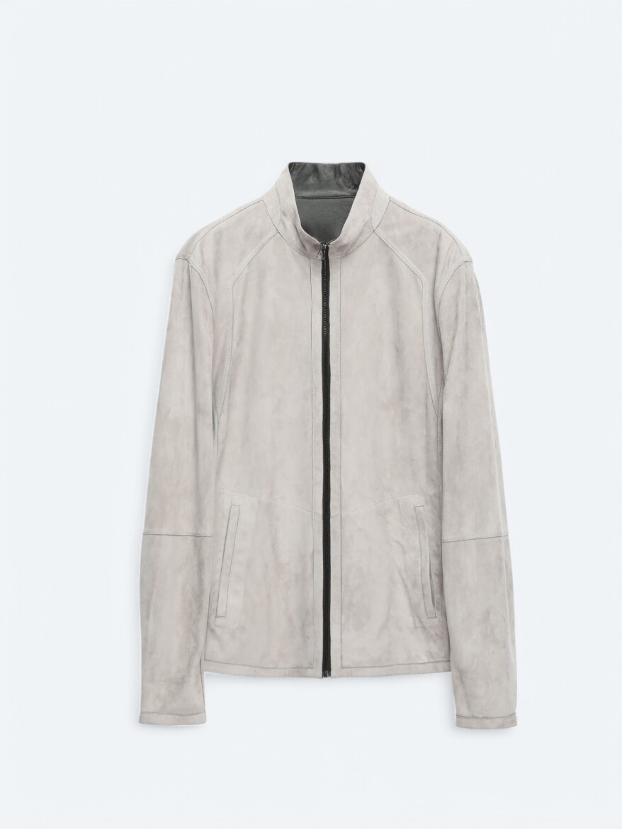 Gri Regular Fit Dik Yaka Smart Casual Çift Taraflı Deri Mont - 10