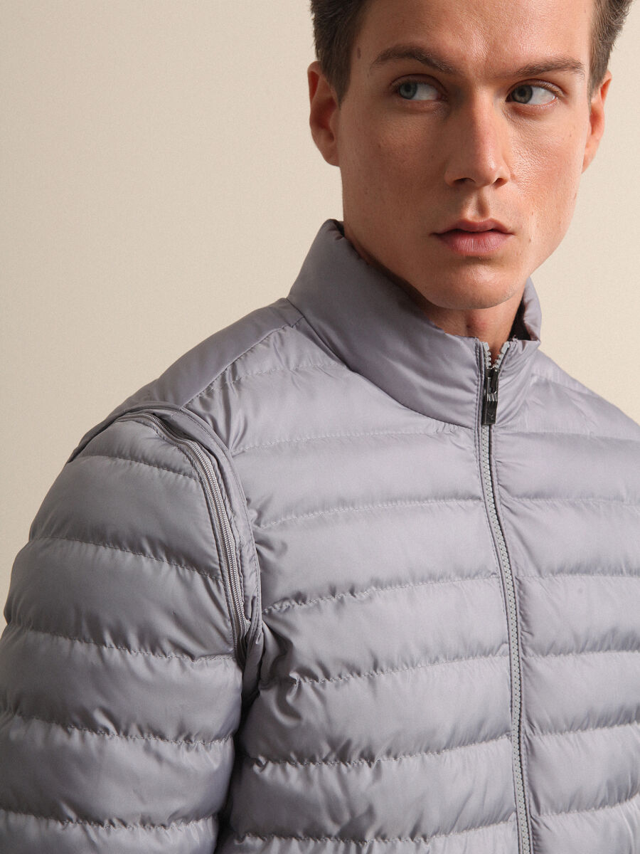Gri Regular Fit Dik Yaka Smart Casual Dokuma Mont - 2