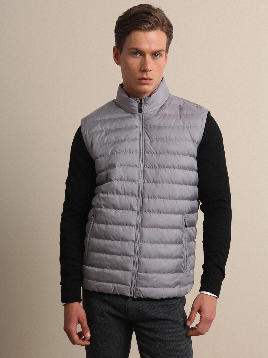 Gri Regular Fit Dik Yaka Smart Casual Dokuma Mont - 3