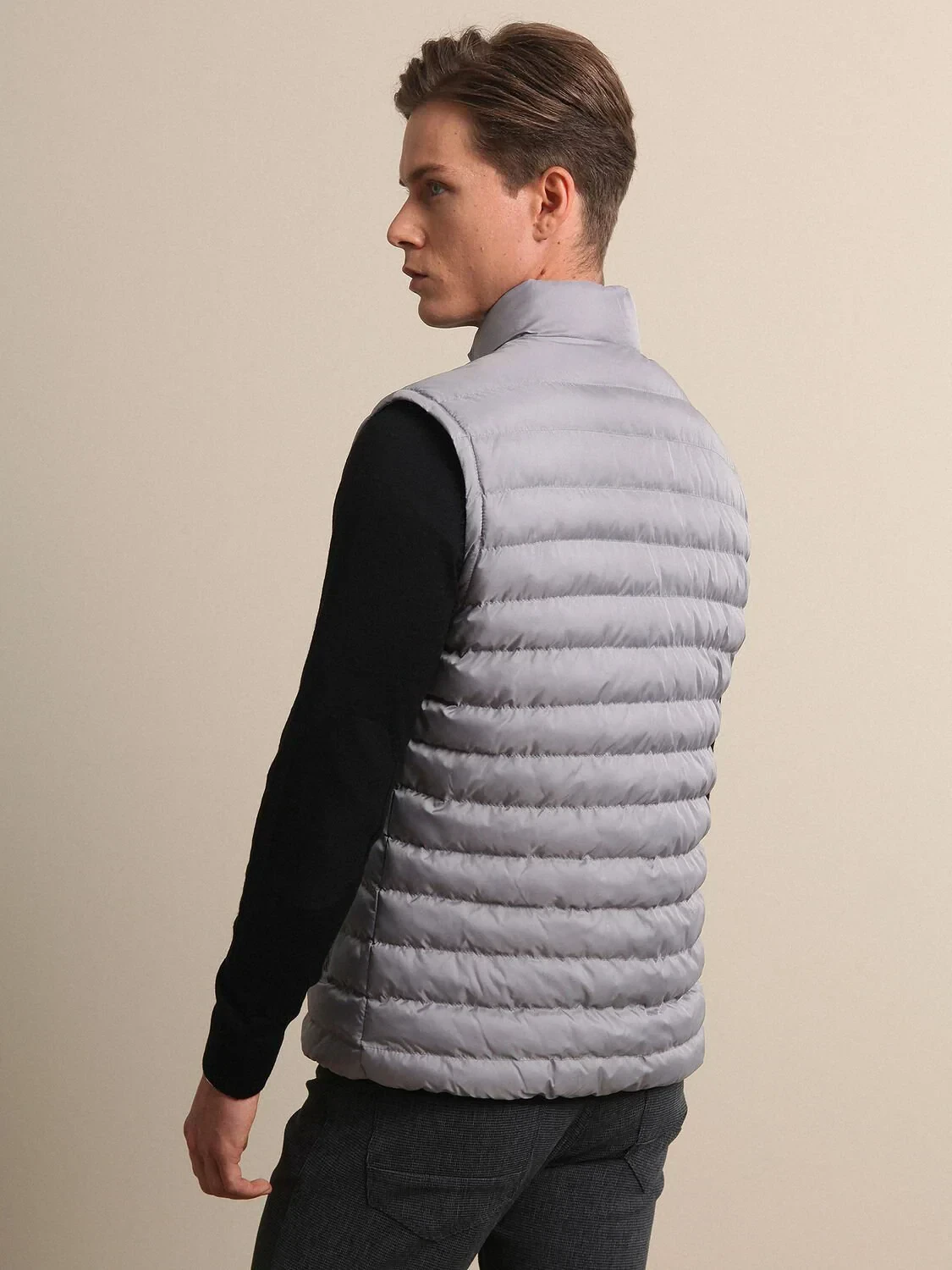 Gri Regular Fit Dik Yaka Smart Casual Dokuma Mont - 4