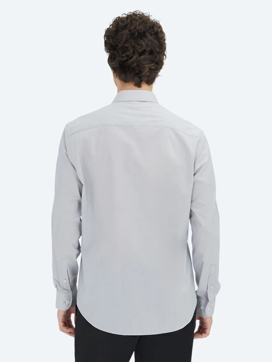 Gri Regular Fit Dokuma Klasik Pamuk Karışımlı Gömlek - 4