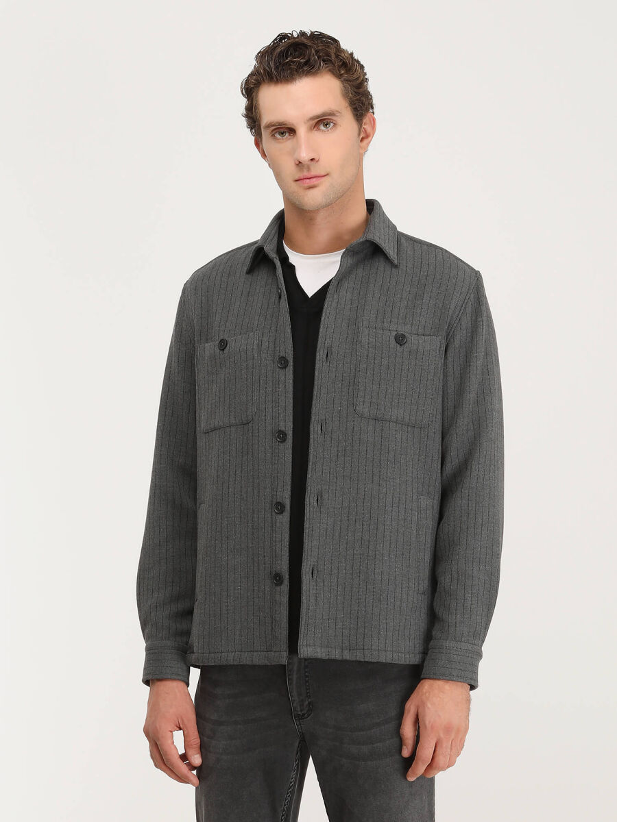 Gri Regular Fit Dokuma Overshırt - 1