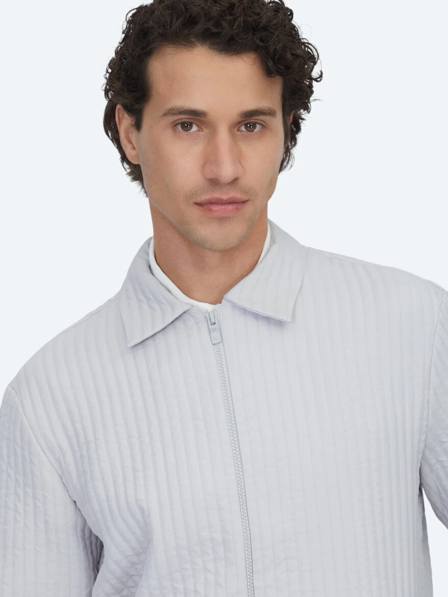 Gri Regular Fit Dokuma Overshırt - 4