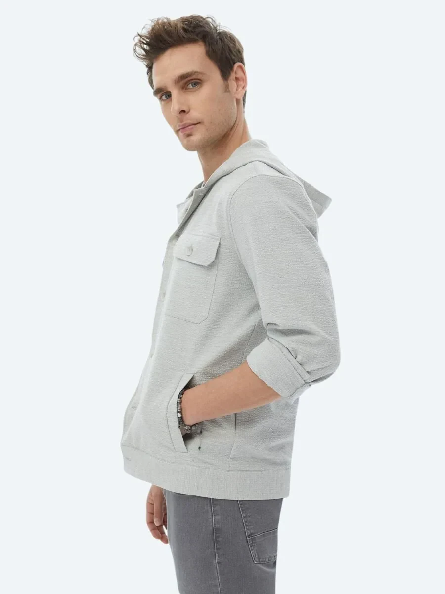 Gri Regular Fit Dokuma Pamuk Karışımlı Overshırt - 5