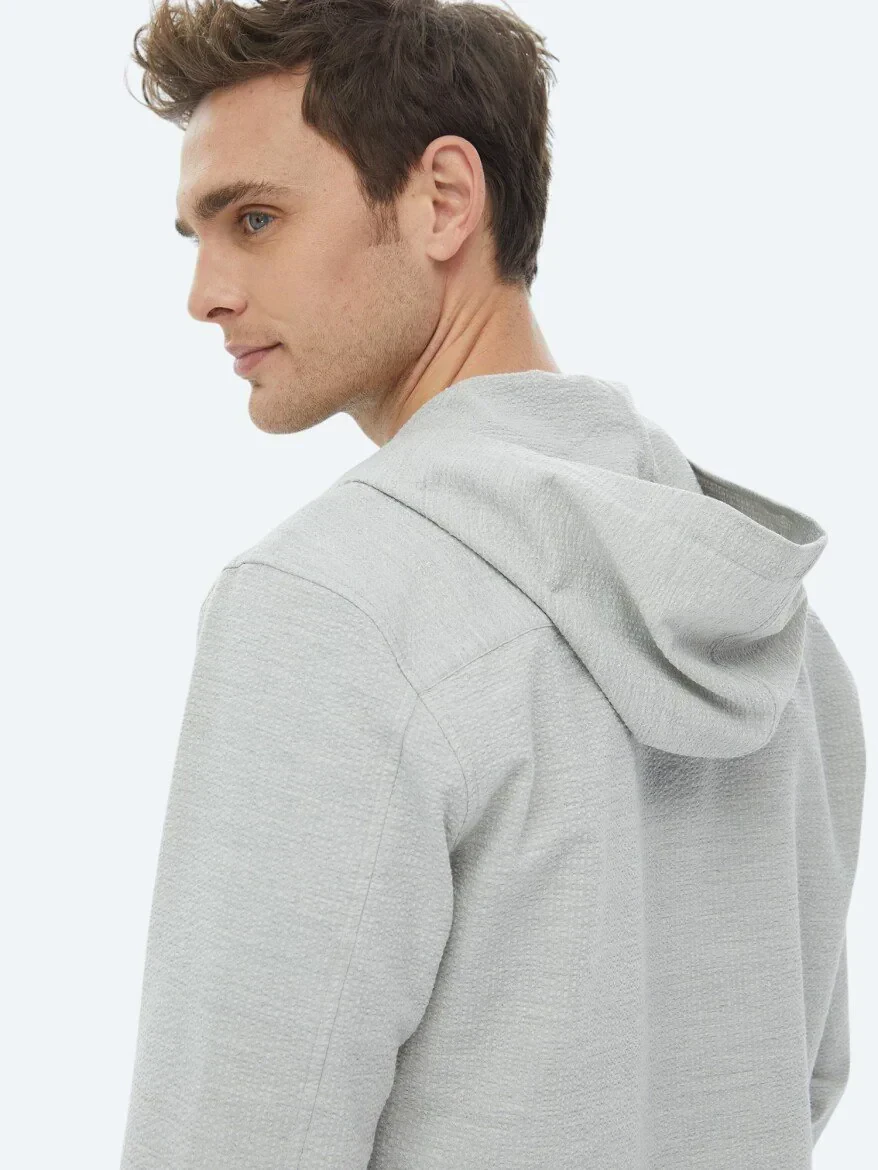Gri Regular Fit Dokuma Pamuk Karışımlı Overshırt - 7