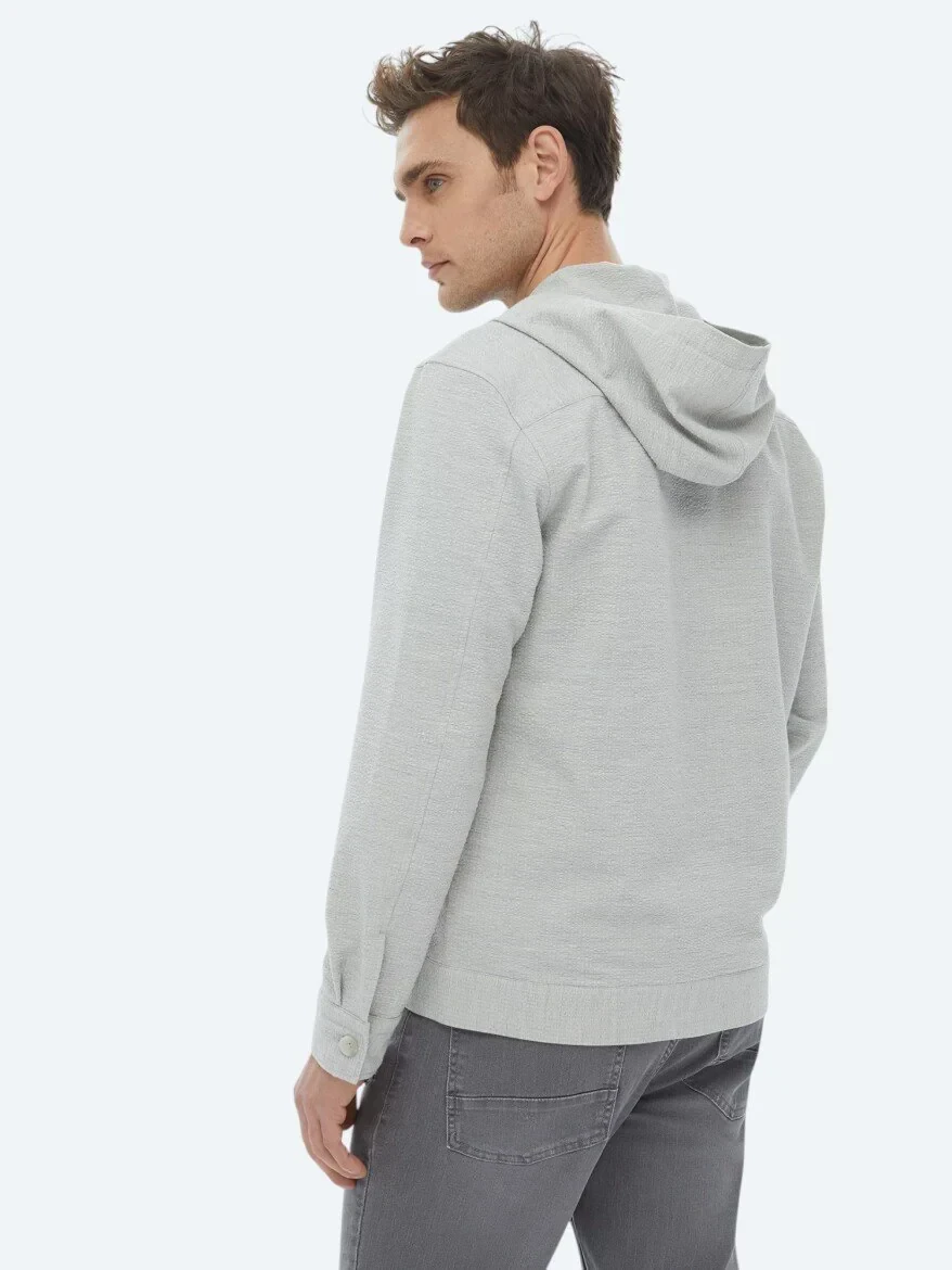 Gri Regular Fit Dokuma Pamuk Karışımlı Overshırt - 9