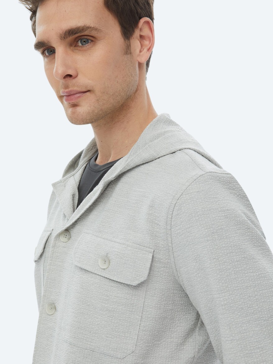 Gri Regular Fit Dokuma Pamuk Karışımlı Overshırt - 4