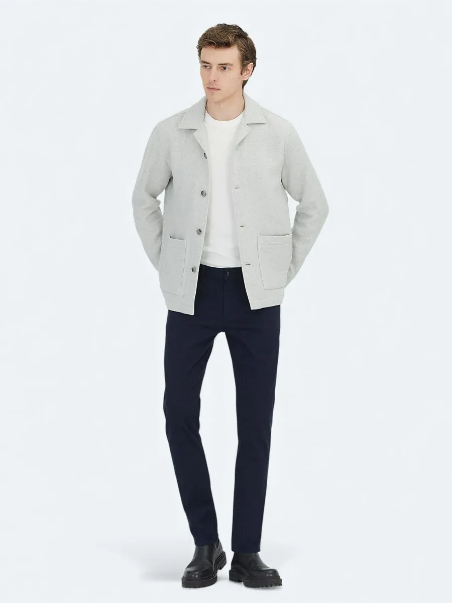 Gri Regular Fit Dokuma Yün Karışımlı Overshırt - 4