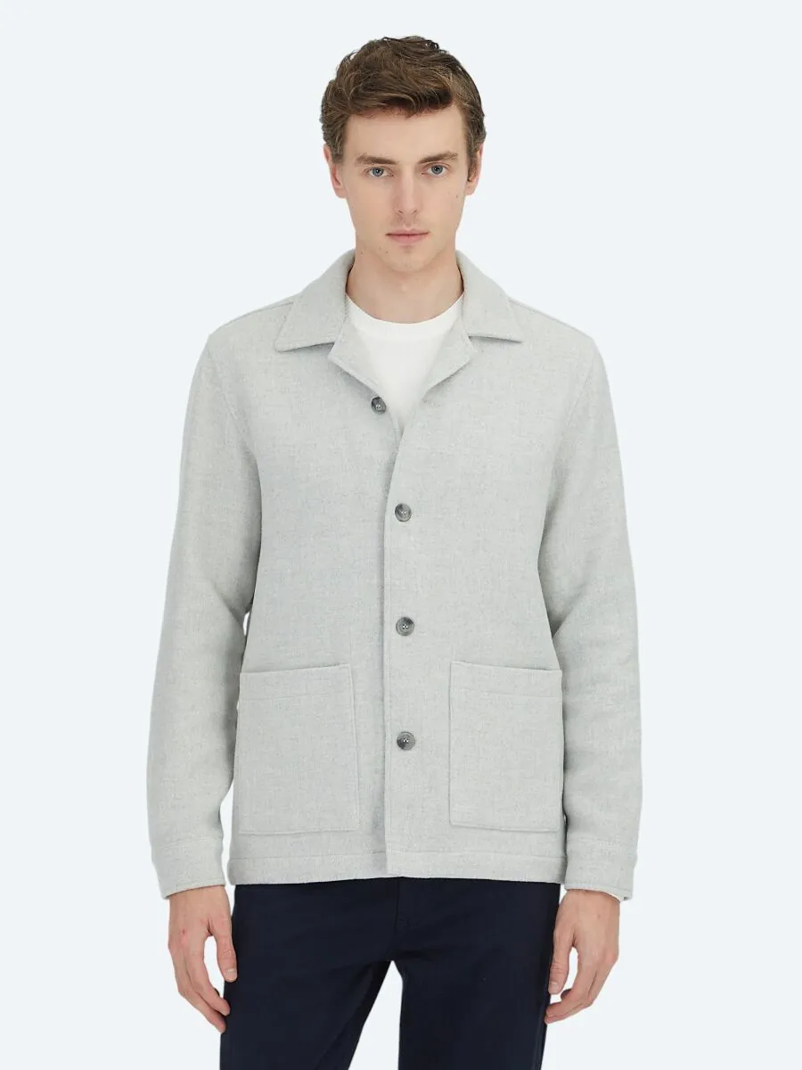 Gri Regular Fit Dokuma Yün Karışımlı Overshırt - 6