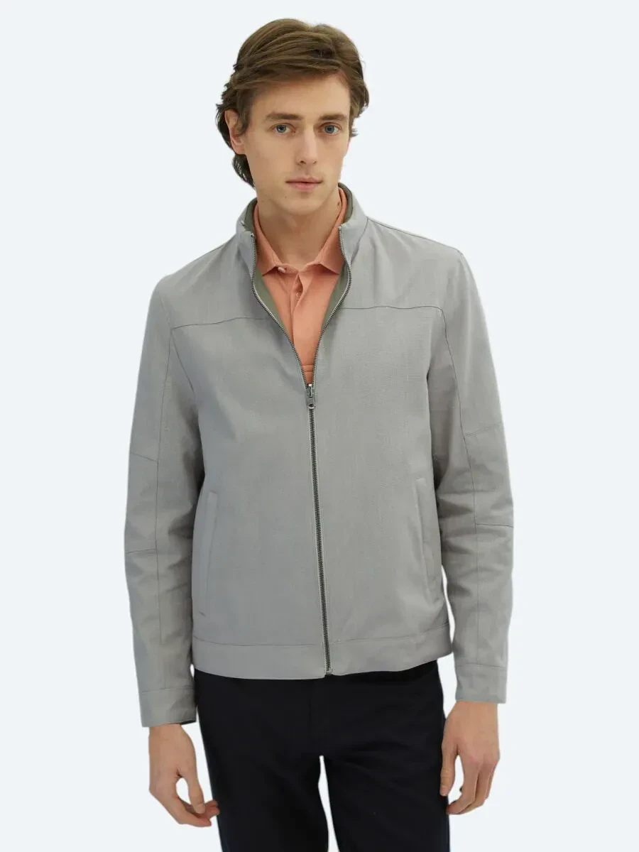 Gri Regular Fit Gizli Kapüşon Casual Dokuma Çift Taraflı Mont - 1