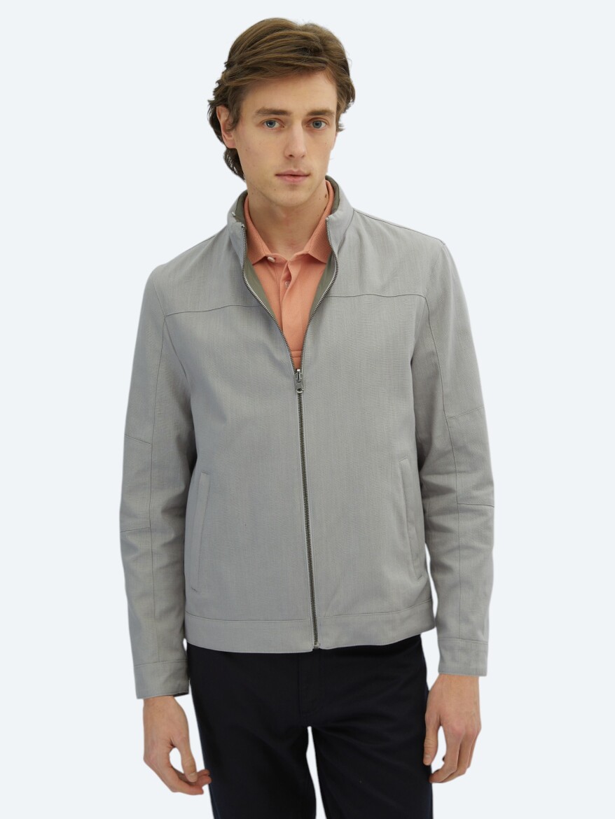 Gri Regular Fit Gizli Kapüşon Casual Dokuma Çift Taraflı Mont - KİP