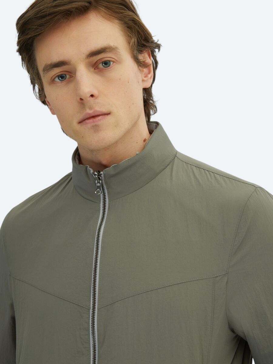 Gri Regular Fit Gizli Kapüşon Casual Dokuma Çift Taraflı Mont - 6