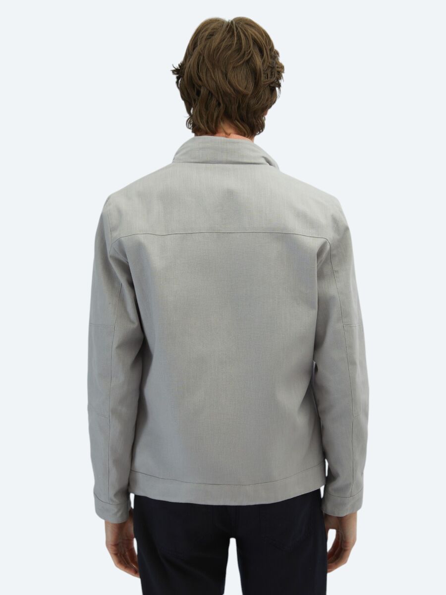 Gri Regular Fit Gizli Kapüşon Casual Dokuma Çift Taraflı Mont - 9