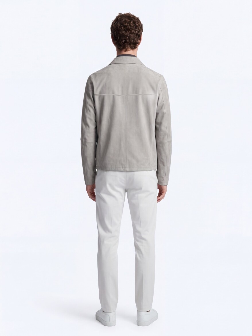 Gri Regular Fit Gömlek Yaka Smart Casual Çift Taraflı Deri Mont - 6