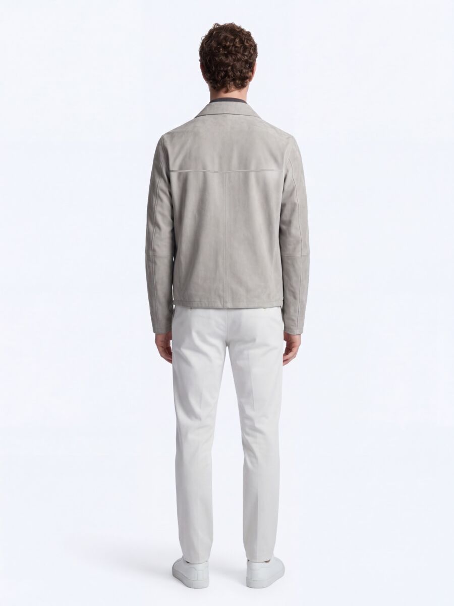 Gri Regular Fit Gömlek Yaka Smart Casual Çift Taraflı Deri Mont - 6