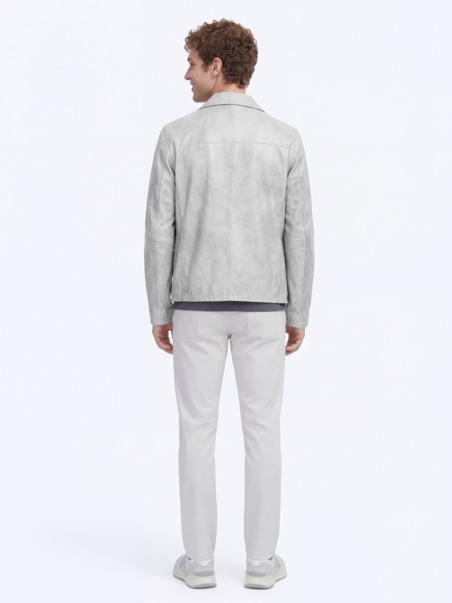 Gri Regular Fit Gömlek Yaka Smart Casual Çift Taraflı Deri Mont - 7