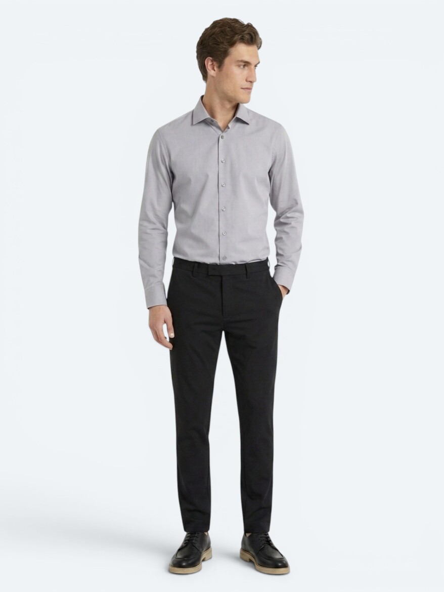 Gri Regular Fit Uzun Dokuma Casual Pamuk Karışımlı Gömlek 