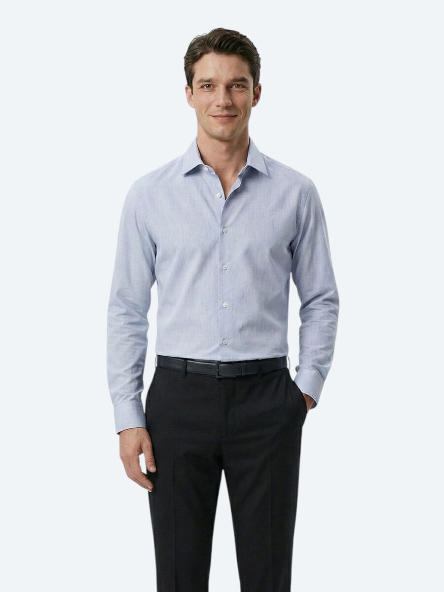 Gri Regular Fit Uzun Dokuma Klasik Pamuk Karışımlı Gömlek - 4