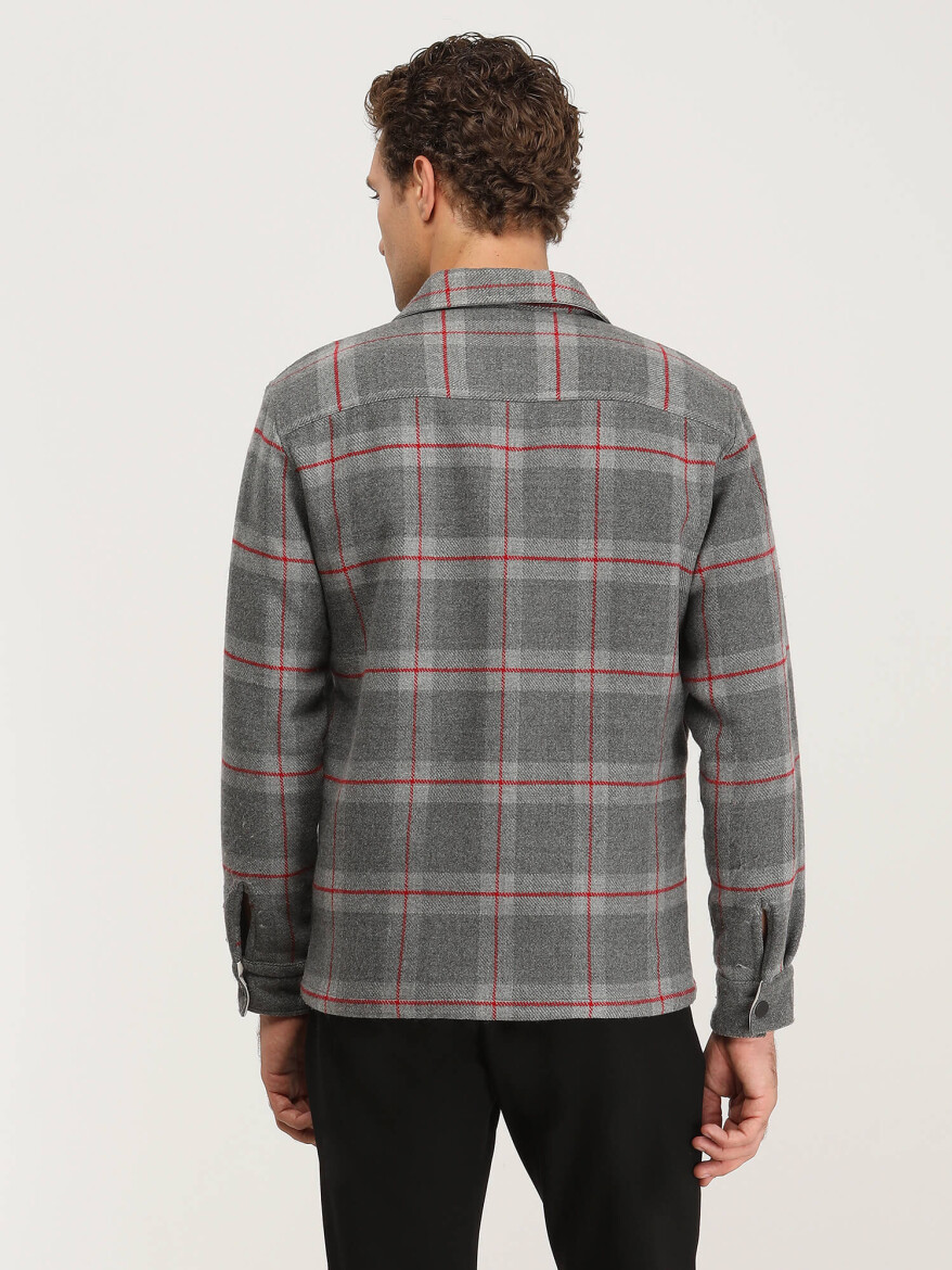 Gri Regular Fit Uzun Dokuma Overshırt - 5