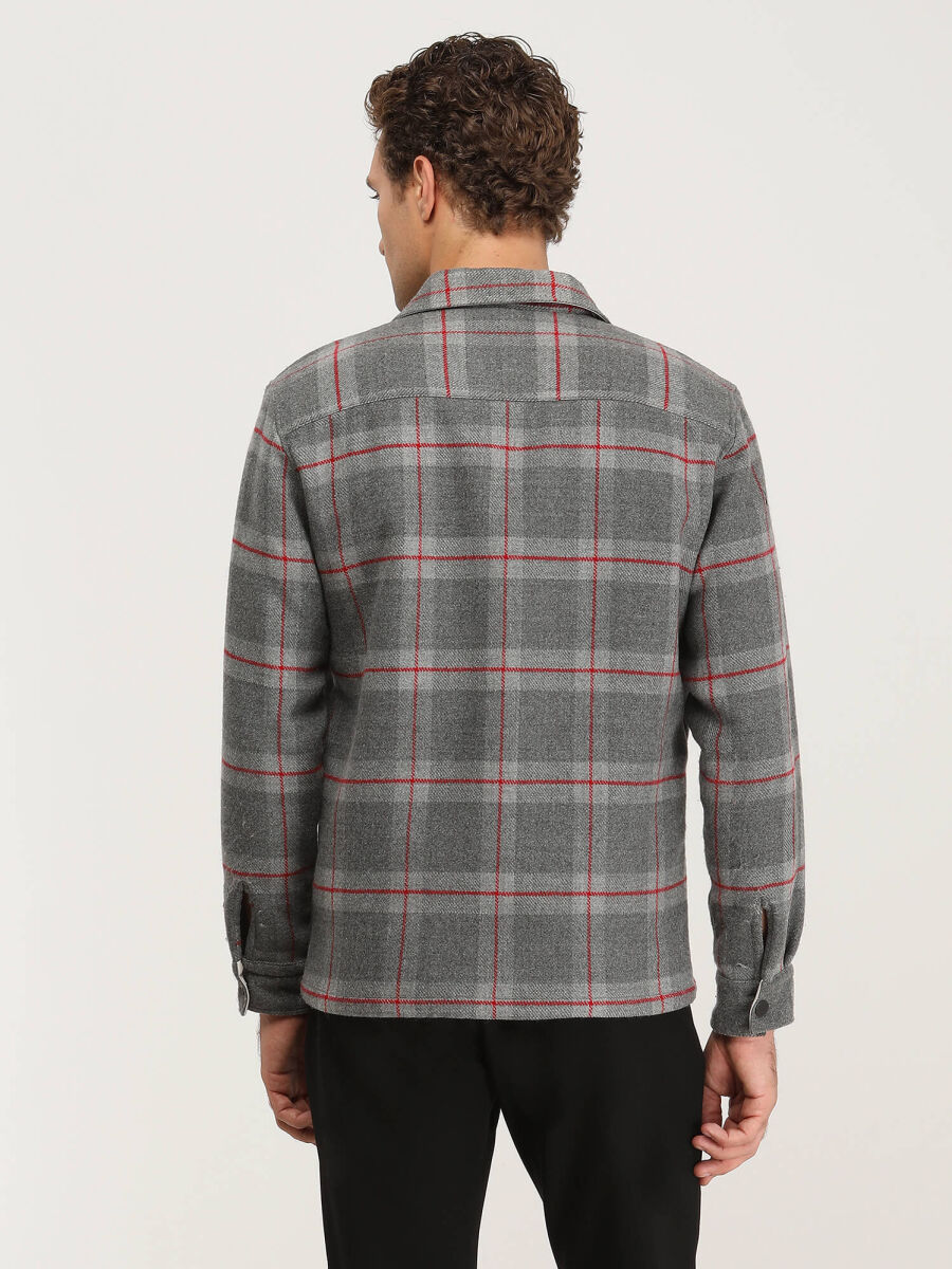 Gri Regular Fit Uzun Dokuma Overshırt - 5