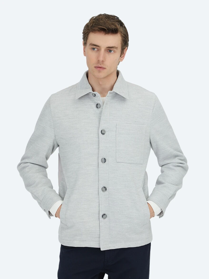 Gri Regular Fit Yün Karışımlı Micro Jel Elyaflı Spor Ceket - 4