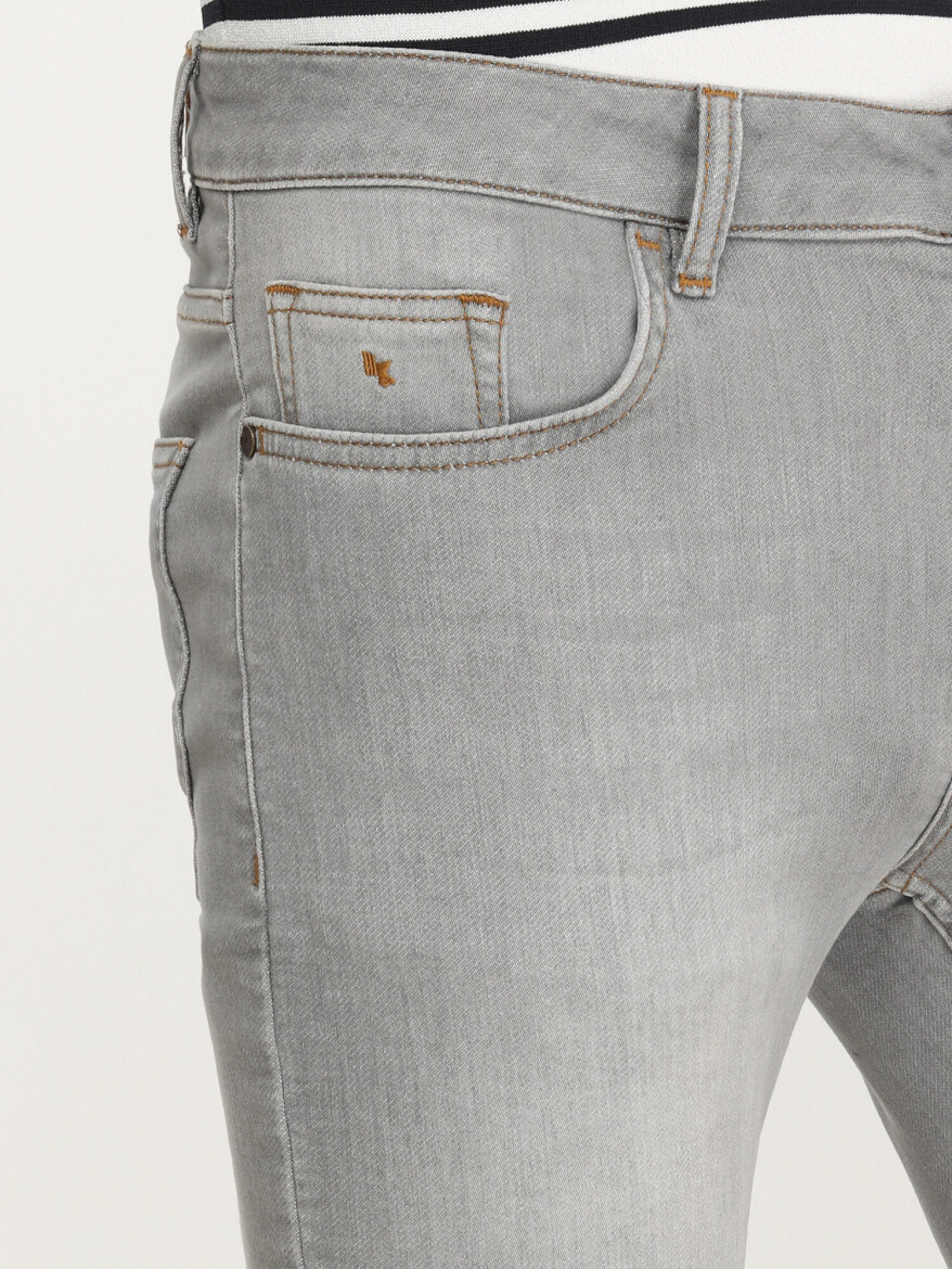 Gri Slim Fit Denim Pamuk Karışımlı Pantolon - 3
