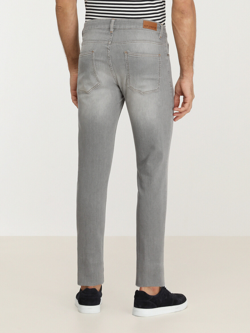 Gri Slim Fit Denim Pamuk Karışımlı Pantolon - 4