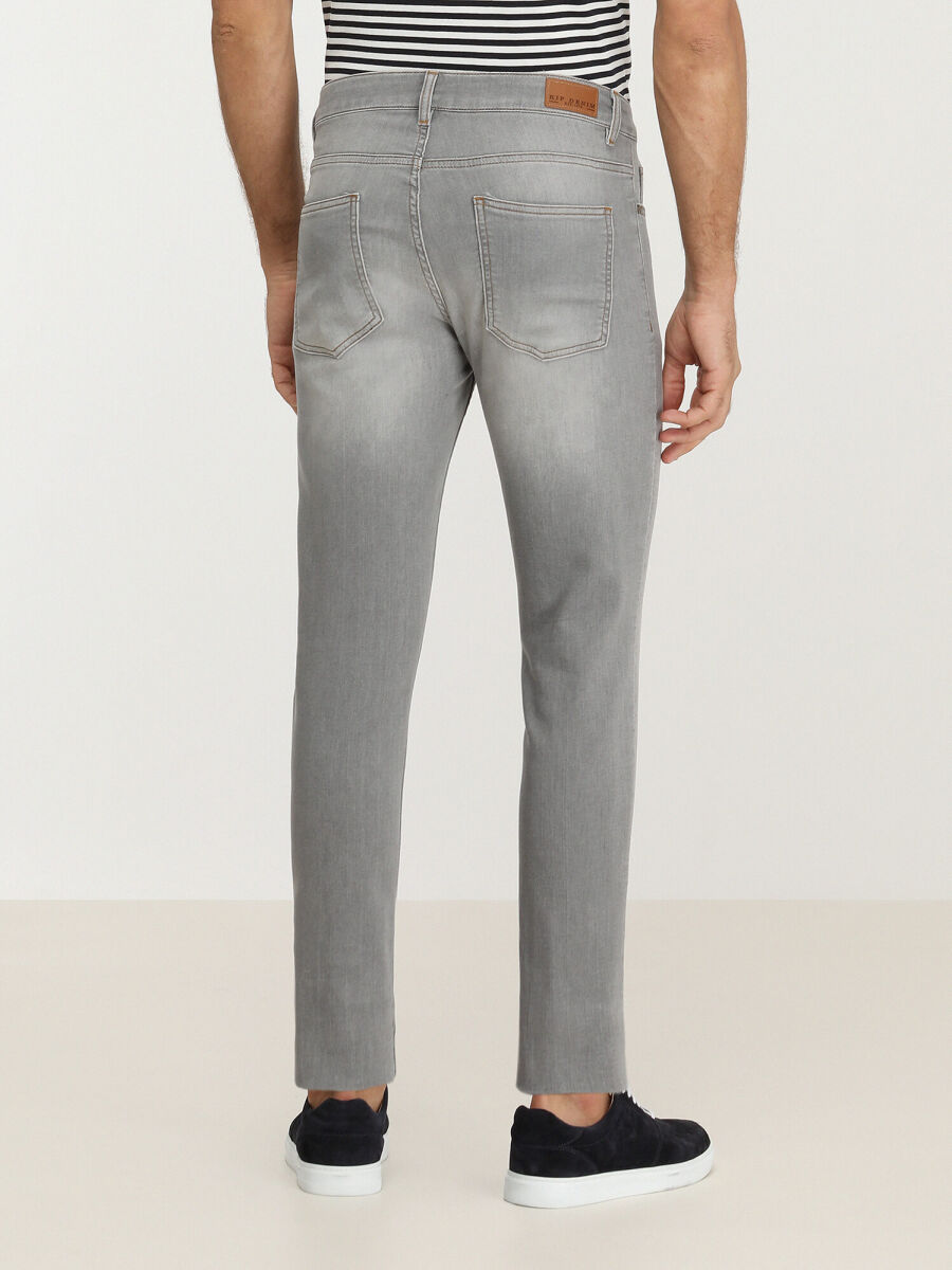 Gri Slim Fit Denim Pamuk Karışımlı Pantolon - 4