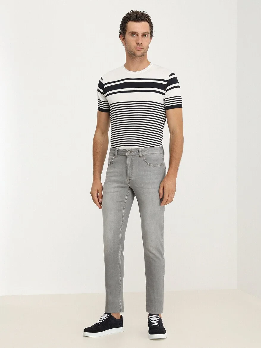 Gri Slim Fit Denim Pamuk Karışımlı Pantolon - 2