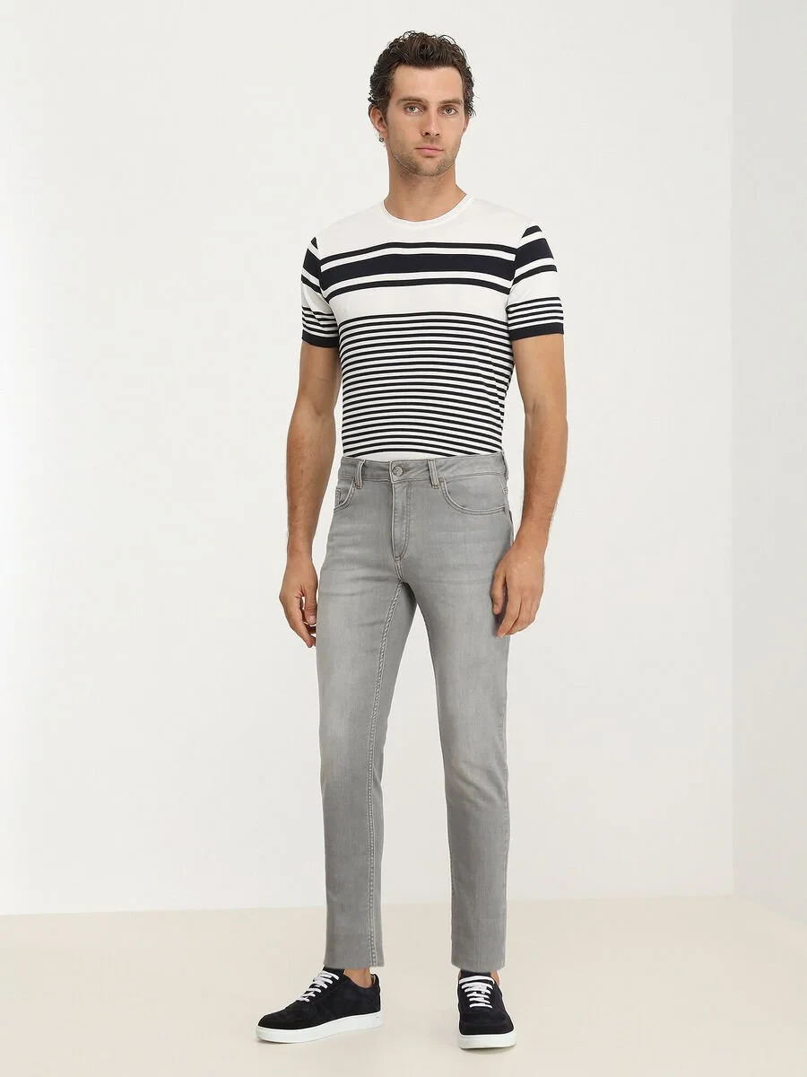 Gri Slim Fit Denim Pamuk Karışımlı Pantolon - 2