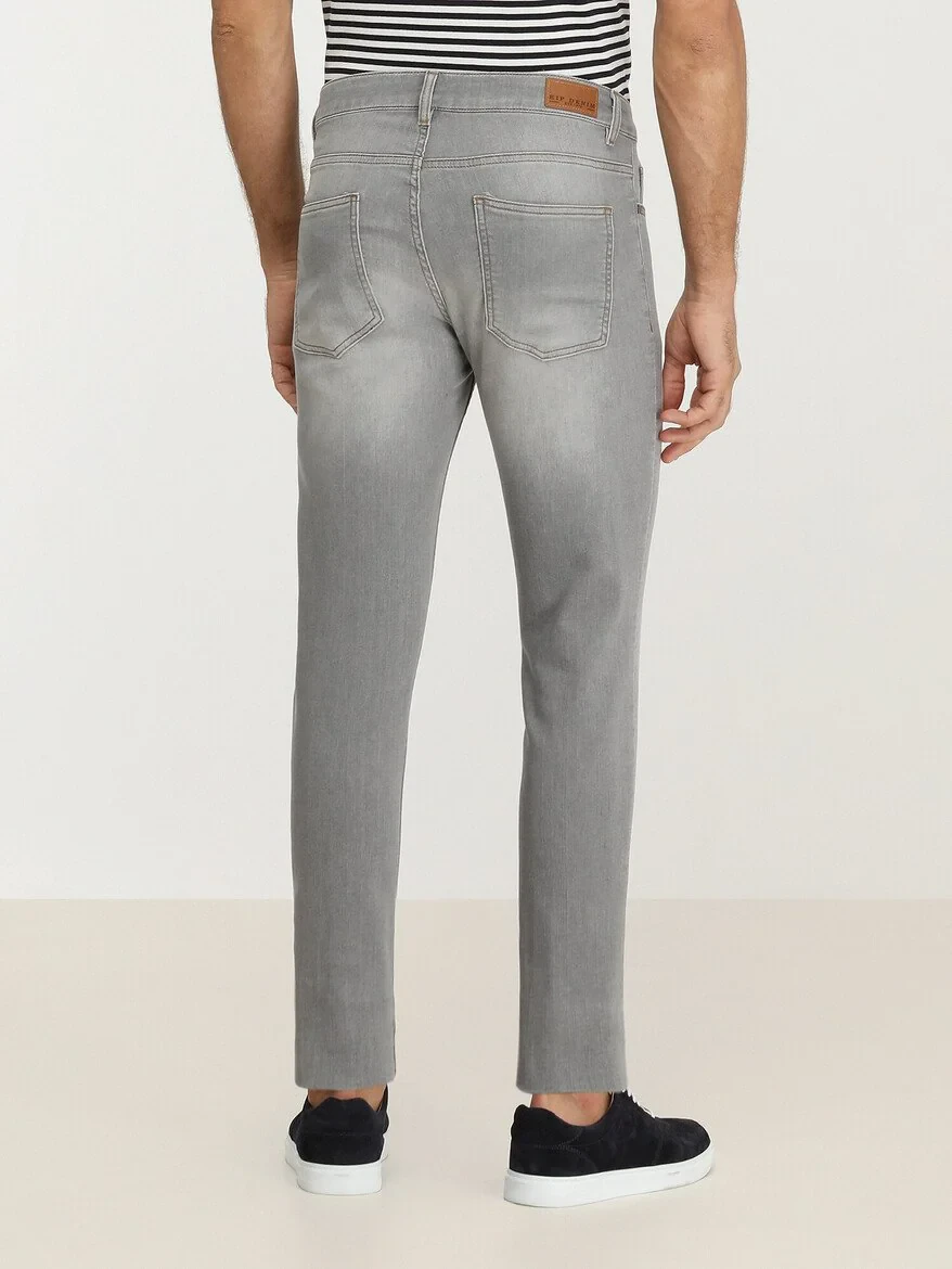 Gri Slim Fit Denim Pamuk Karışımlı Pantolon - 4