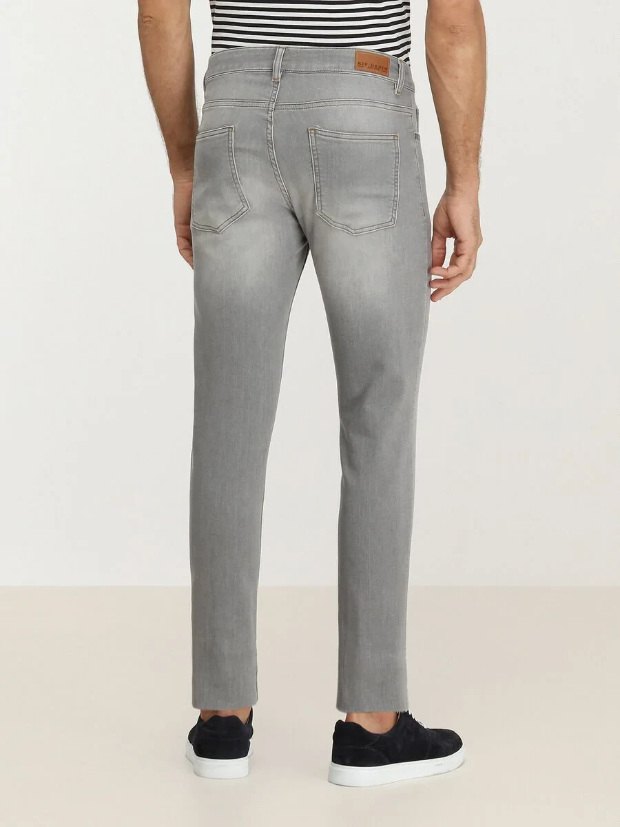 Gri Slim Fit Denim Pamuk Karışımlı Pantolon - 4