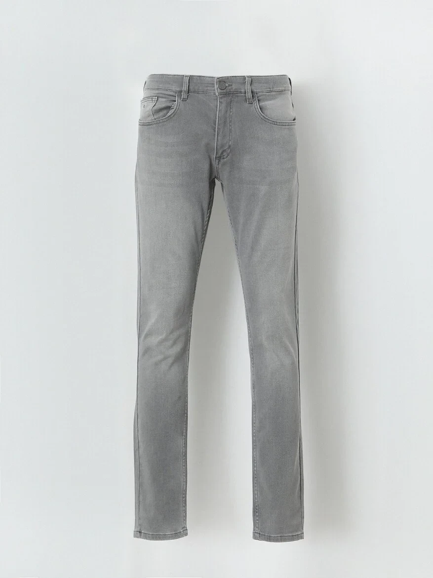 Gri Slim Fit Denim Pamuk Karışımlı Pantolon - 5