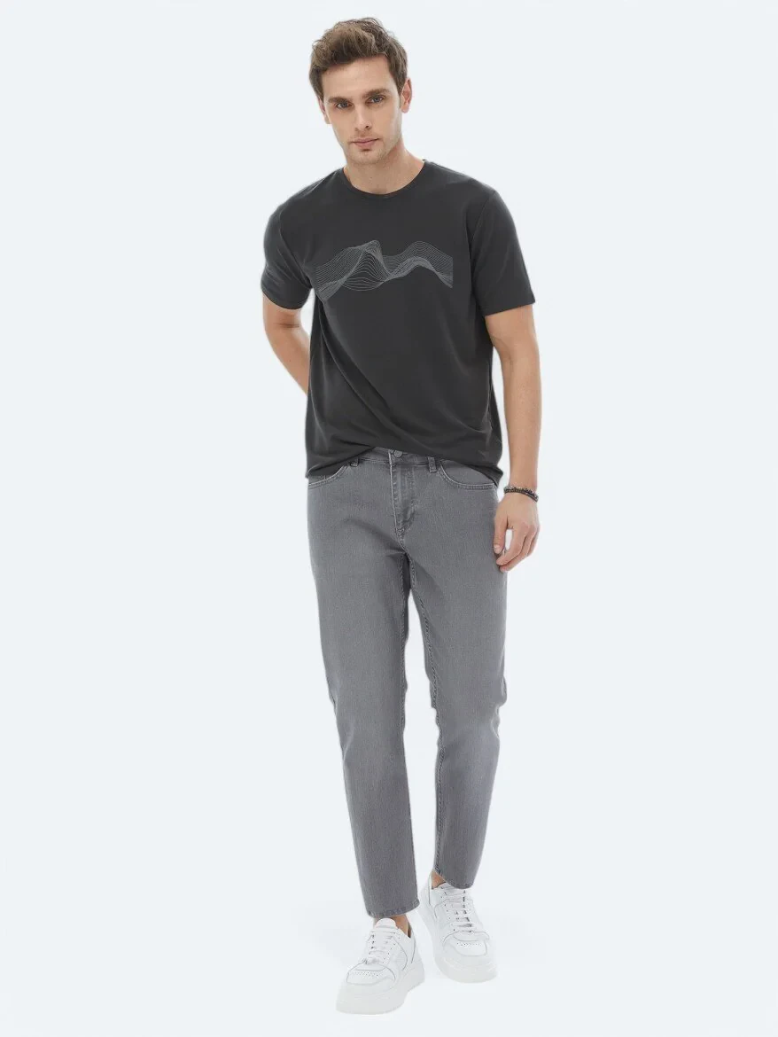 Gri Slim Fit Denim Pamuk Karışımlı Pantolon - 1