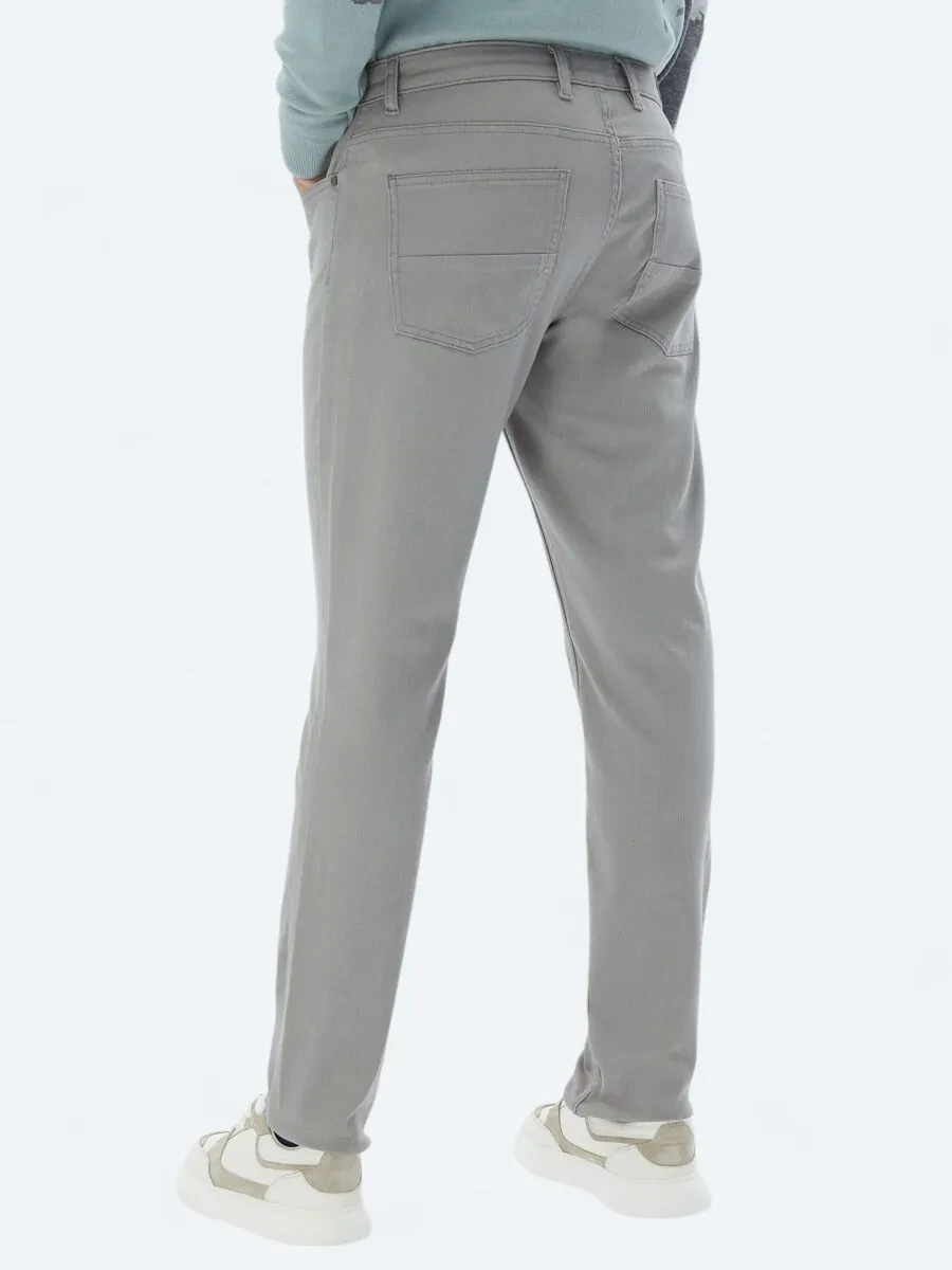 Gri Slim Fit Denim Pamuk Karışımlı Pantolon - 5