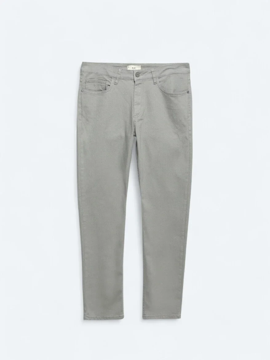 Gri Slim Fit Denim Pamuk Karışımlı Pantolon - 6