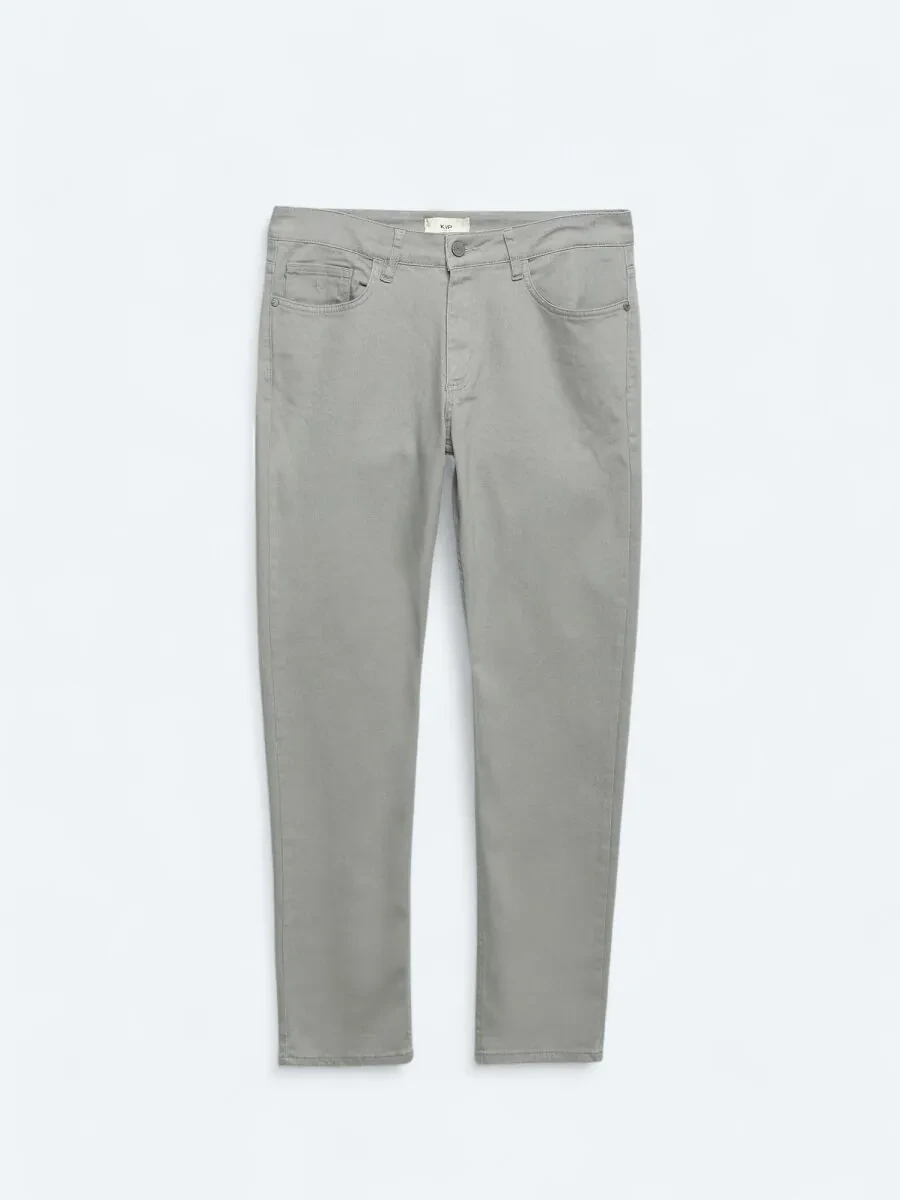 Gri Slim Fit Denim Pamuk Karışımlı Pantolon - 6