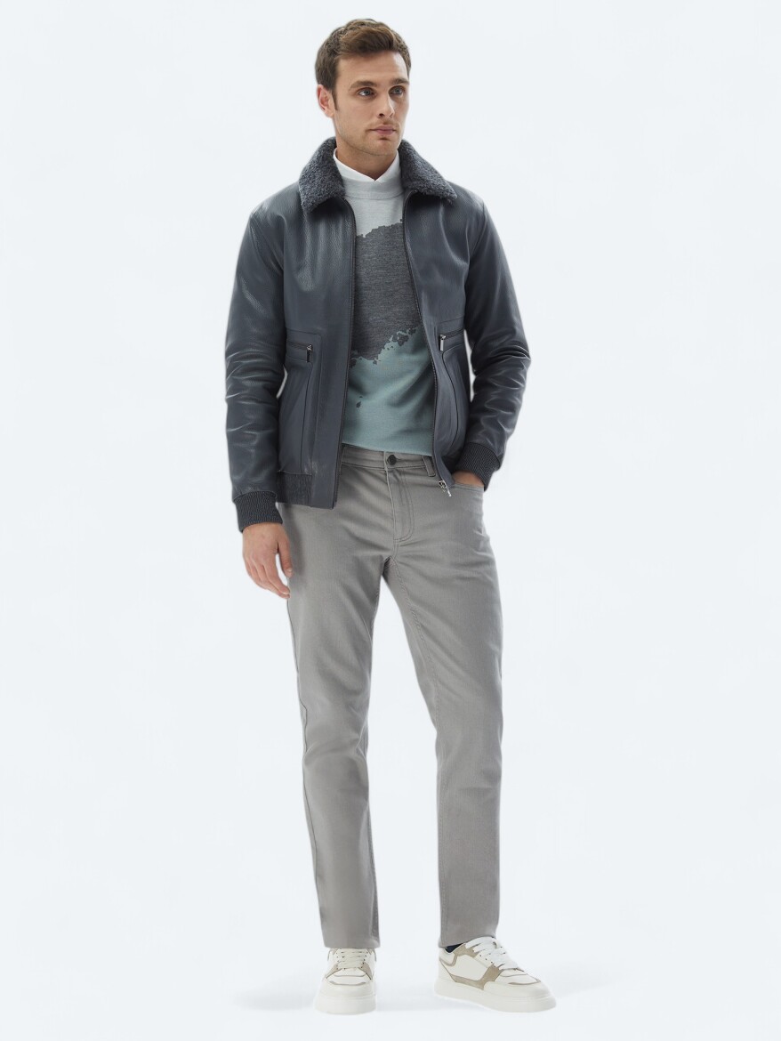 Gri Slim Fit Denim Pamuk Karışımlı Pantolon 