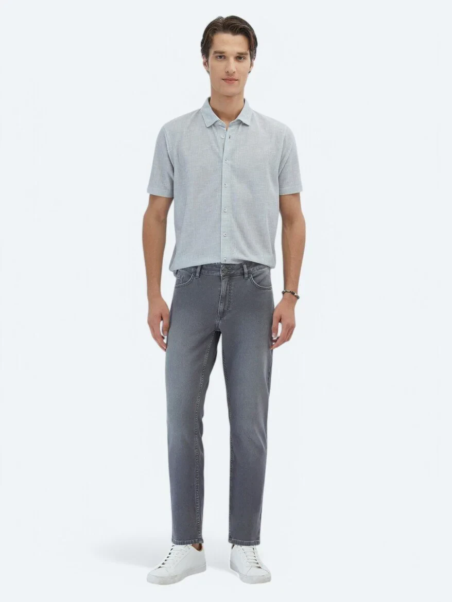Gri Slim Fit Denim Pamuk Karışımlı Pantolon - 1
