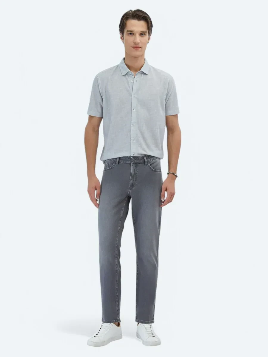Gri Slim Fit Denim Pamuk Karışımlı Pantolon - 1