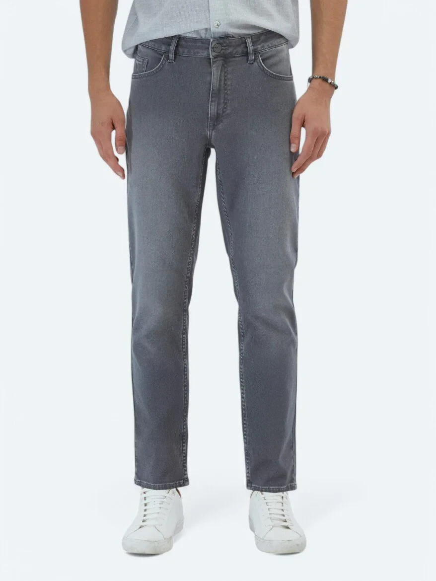 Gri Slim Fit Denim Pamuk Karışımlı Pantolon - 2