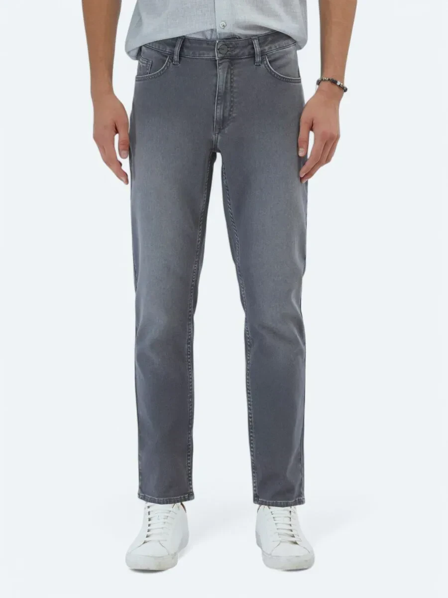Gri Slim Fit Denim Pamuk Karışımlı Pantolon - 2