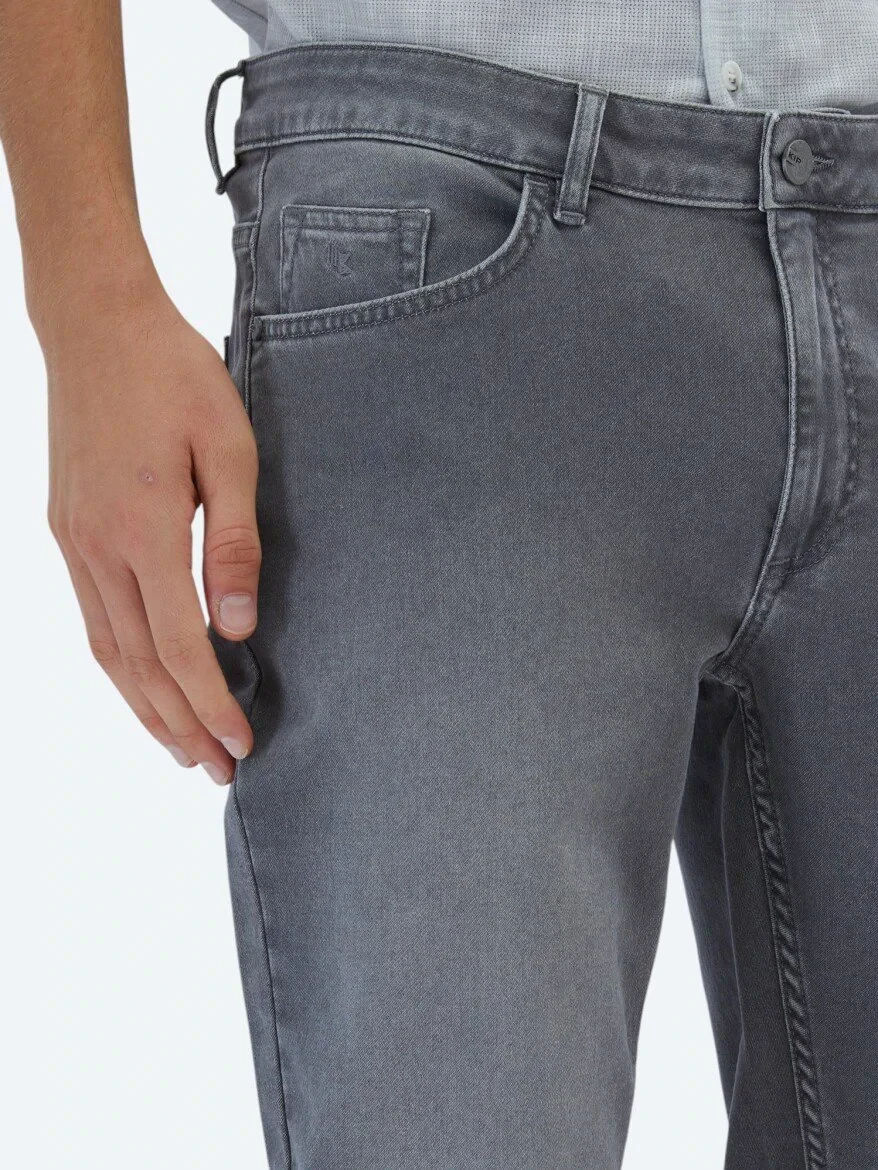 Gri Slim Fit Denim Pamuk Karışımlı Pantolon - 3