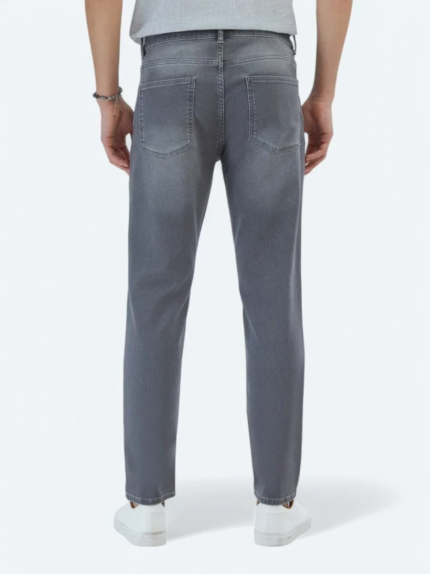 Gri Slim Fit Denim Pamuk Karışımlı Pantolon - 4